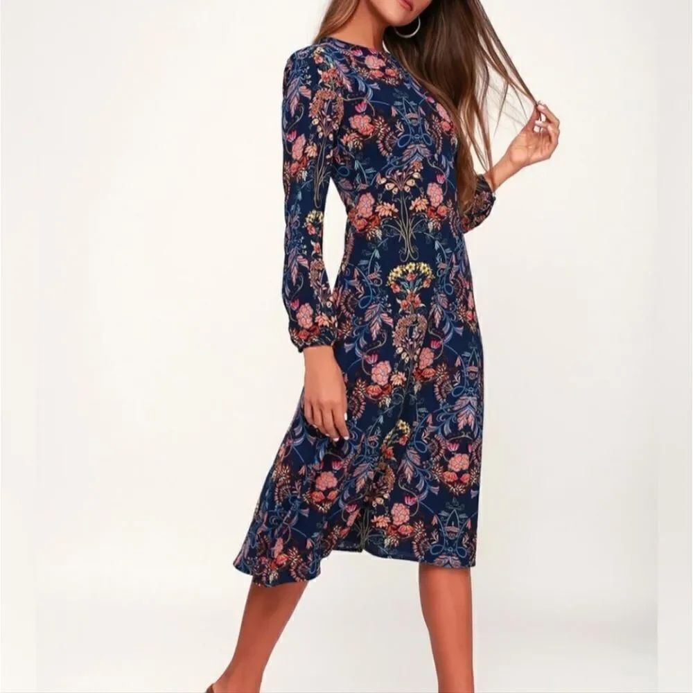 I. Madeline - Garden Splendor Navy Blue Floral Print Dress size XS